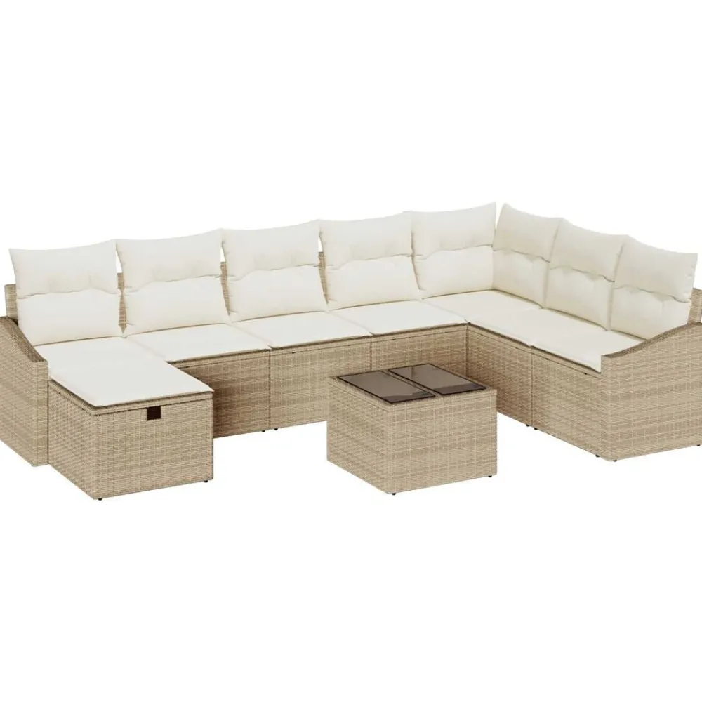 vidaXL Muebles De Jardín-Conjunto de sofá de jardín con cojín 9 pcs ratán sintético
