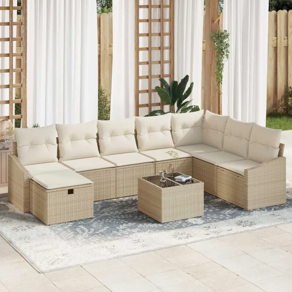 vidaXL Muebles De Jardín-Conjunto de sofá de jardín con cojín 9 pcs ratán sintético