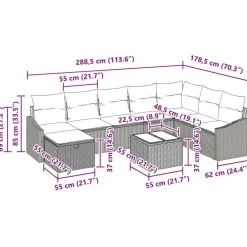 vidaXL Muebles De Jardín-Conjunto de sofá de jardín con cojín 9 pcs ratán sintético