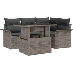 vidaXL Muebles De Jardín-Conjunto de sofá de jardín con cojín 5 pcs Poliratán