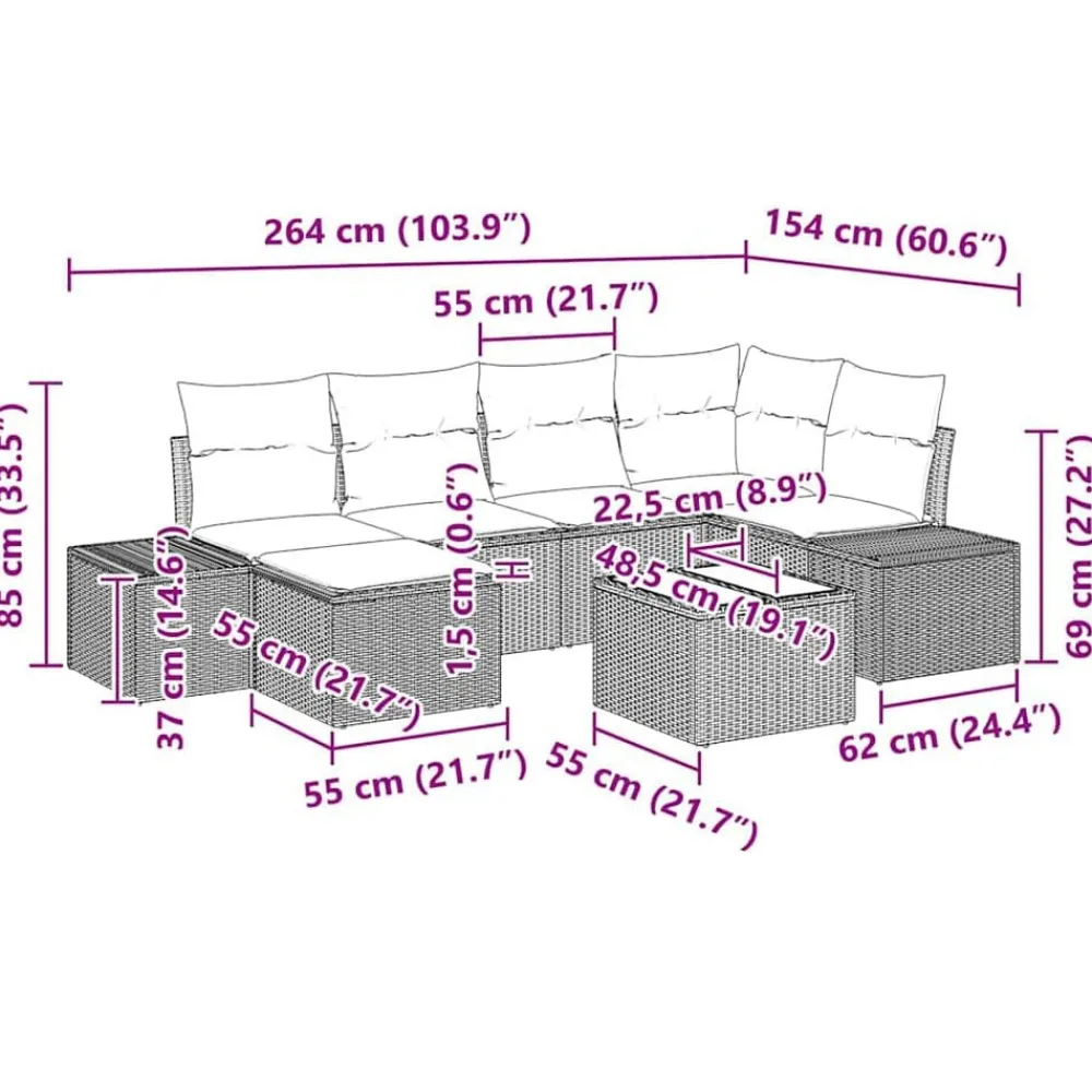vidaXL Muebles De Jardín-Conjunto de sofá de jardín con cojín 6 pcs