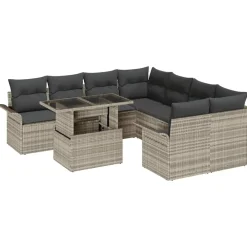 vidaXL Muebles De Jardín-Conjunto de sofá de jardín 9 pcs ratán sintético