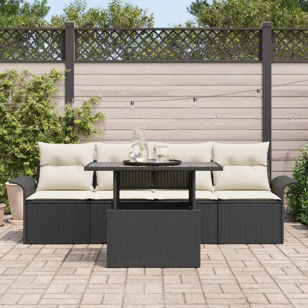 vidaXL Muebles De Jardín-Conjunto de sofá de jardín 5 pcs Negro ratán sintético