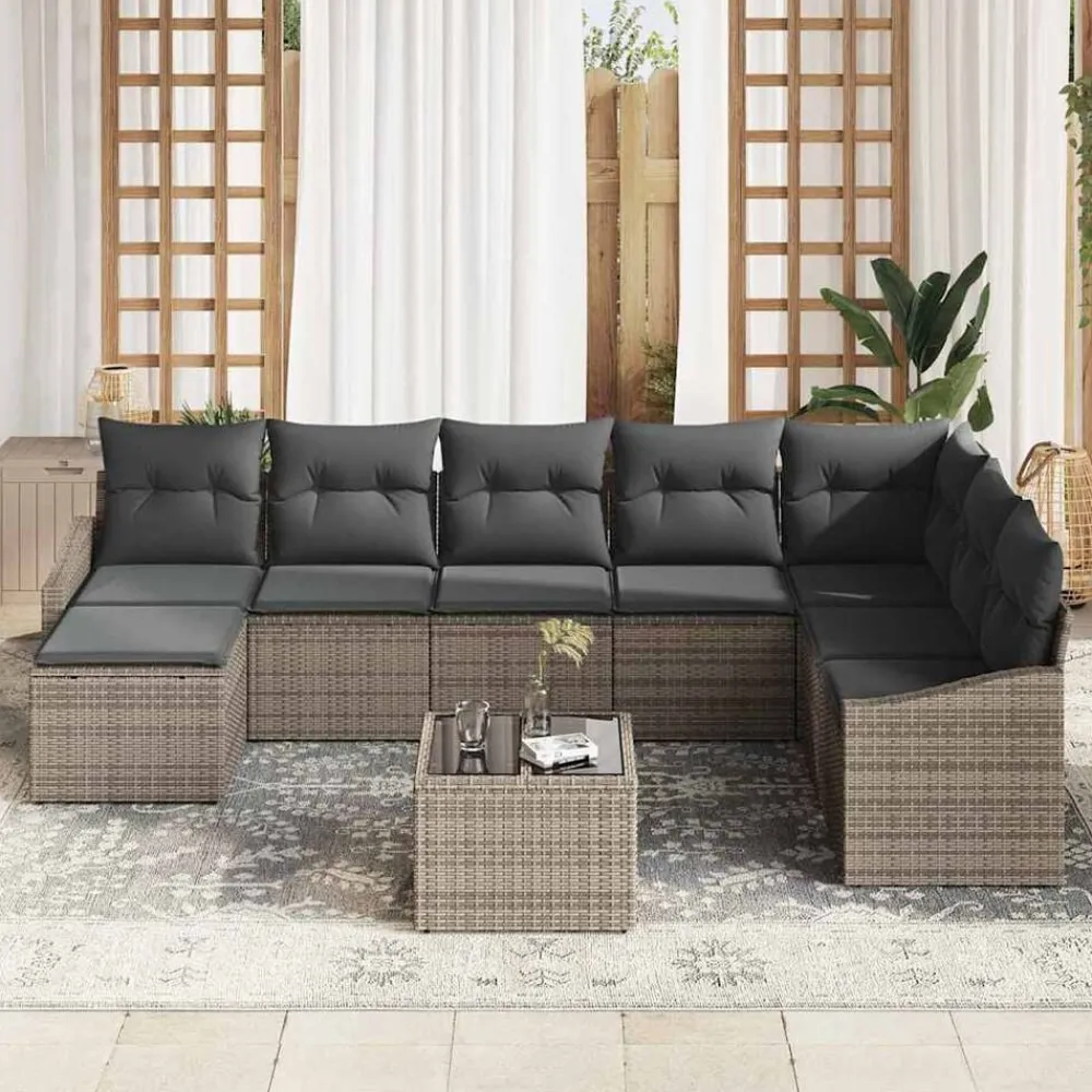 vidaXL Conjunto de sofá de jardín 8 pcs Claro ratán sintético Gris Clearance