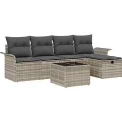 vidaXL Muebles De Jardín-Conjunto de sofá de jardín con cojín 6 pcs Poliratán