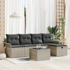 vidaXL Muebles De Jardín-Conjunto de sofá de jardín con cojín 6 pcs Poliratán