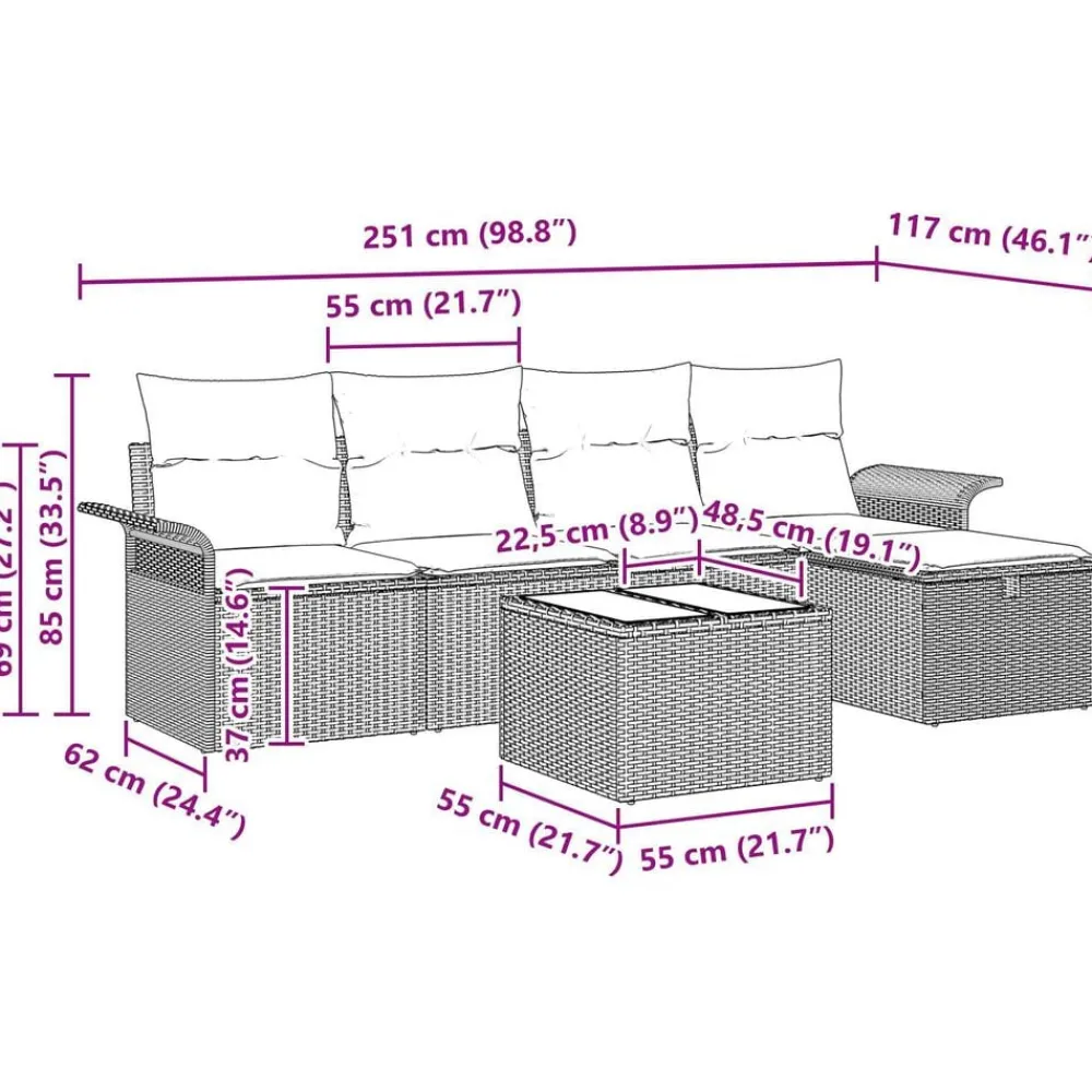vidaXL Muebles De Jardín-Conjunto de sofá de jardín con cojín 6 pcs Poliratán