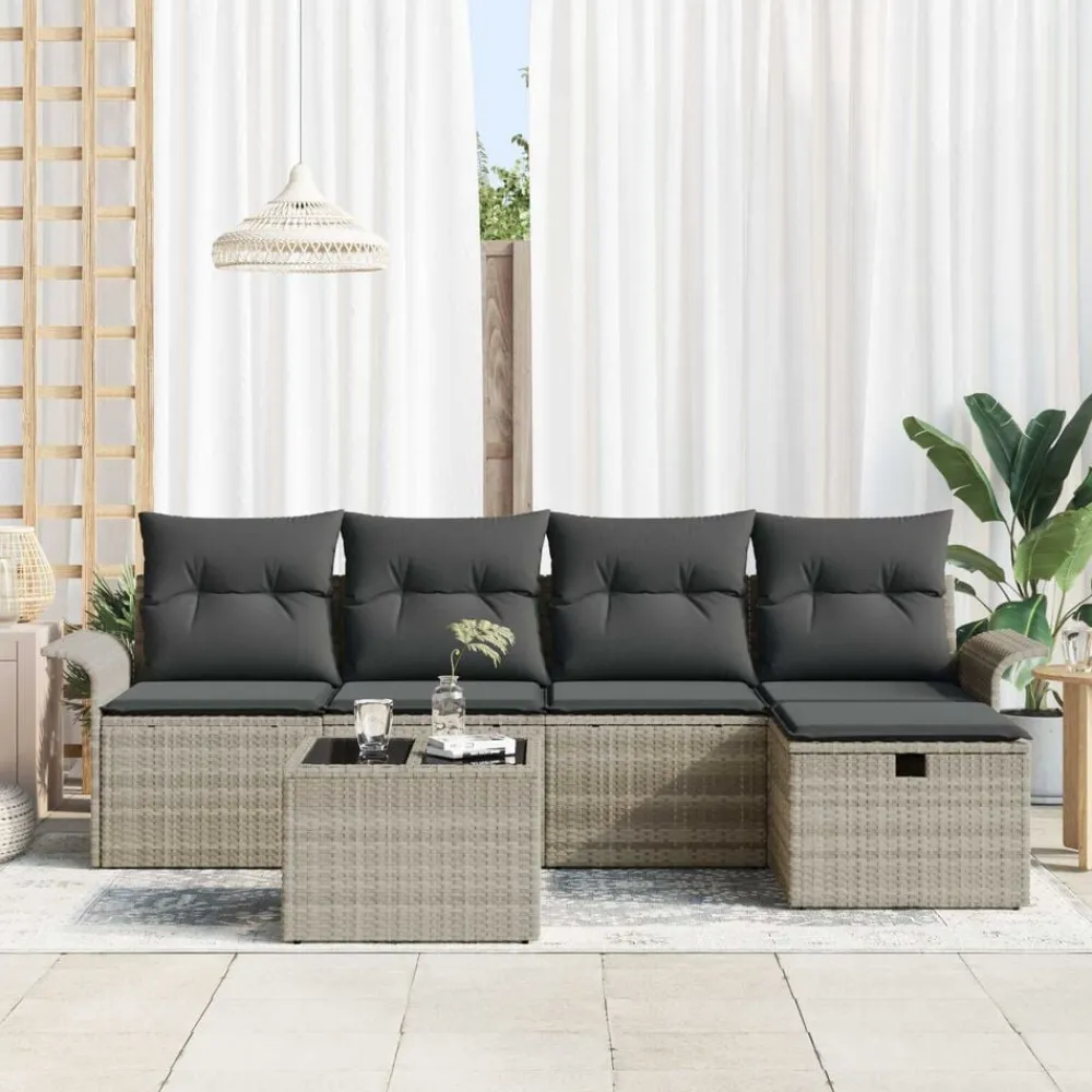 vidaXL Muebles De Jardín-Conjunto de sofá de jardín con cojín 6 pcs Poliratán