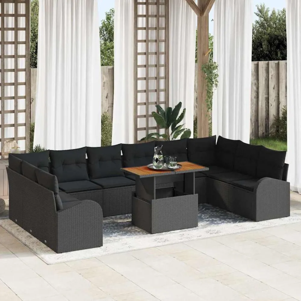vidaXL Muebles De Jardín-Conjunto de sofá de jardín 11 pcs Poliratán
