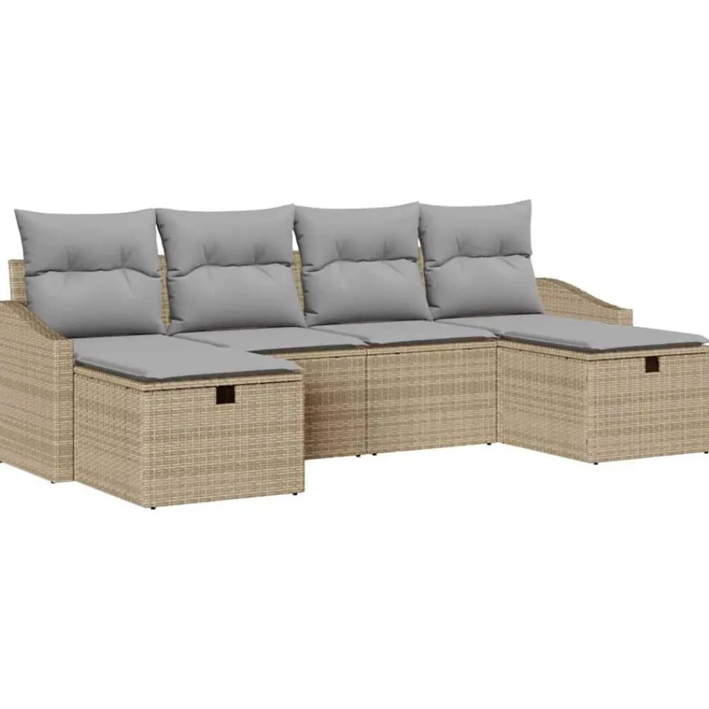 vidaXL Conjunto de sofá de jardín con cojín 6 pcs Poliratán Beige Online