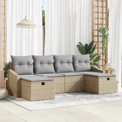 vidaXL Conjunto de sofá de jardín con cojín 6 pcs Poliratán Beige Online