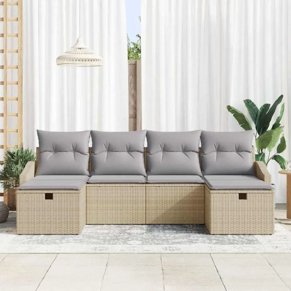 vidaXL Conjunto de sofá de jardín con cojín 6 pcs Poliratán Beige Online