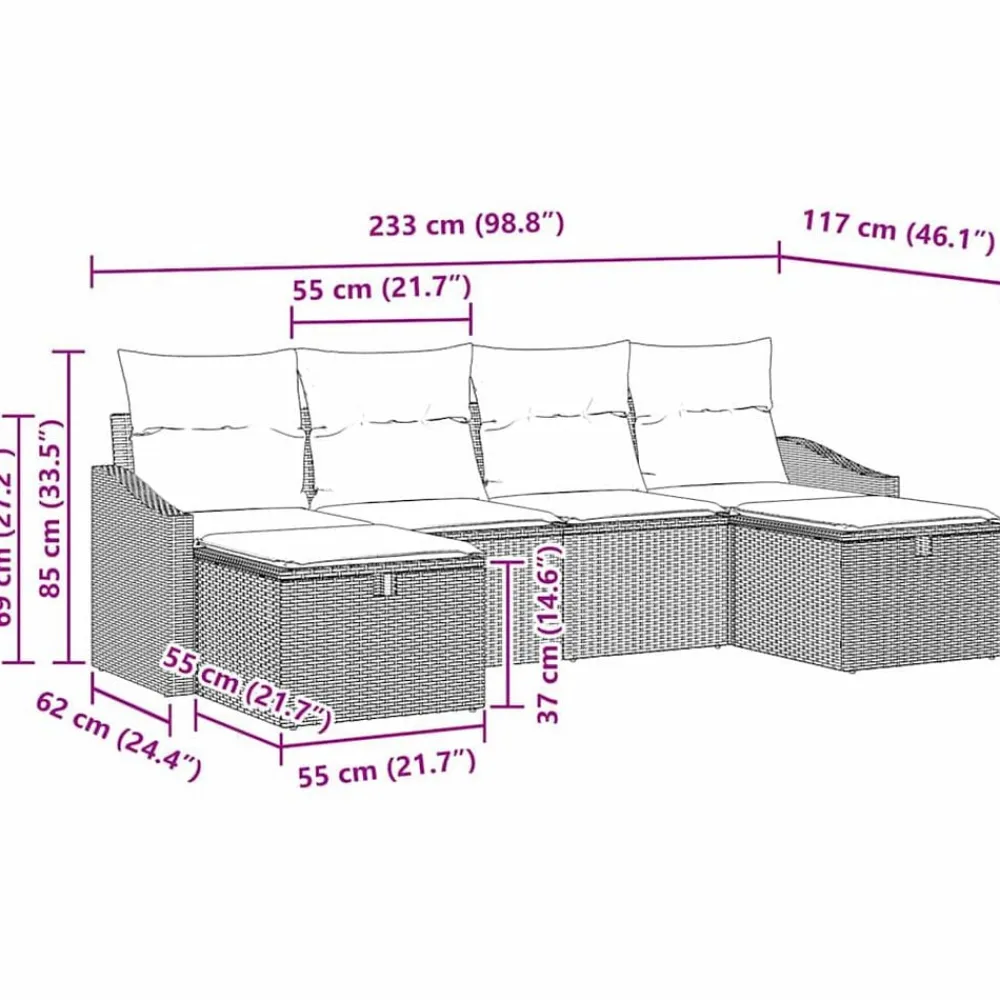 vidaXL Conjunto de sofá de jardín con cojín 6 pcs Poliratán Beige Online