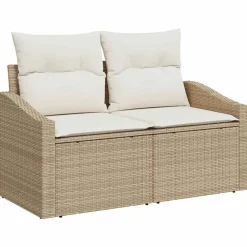 vidaXL Conjunto de sofá de jardín 9 pcs ratán sintético beige y crema Sale