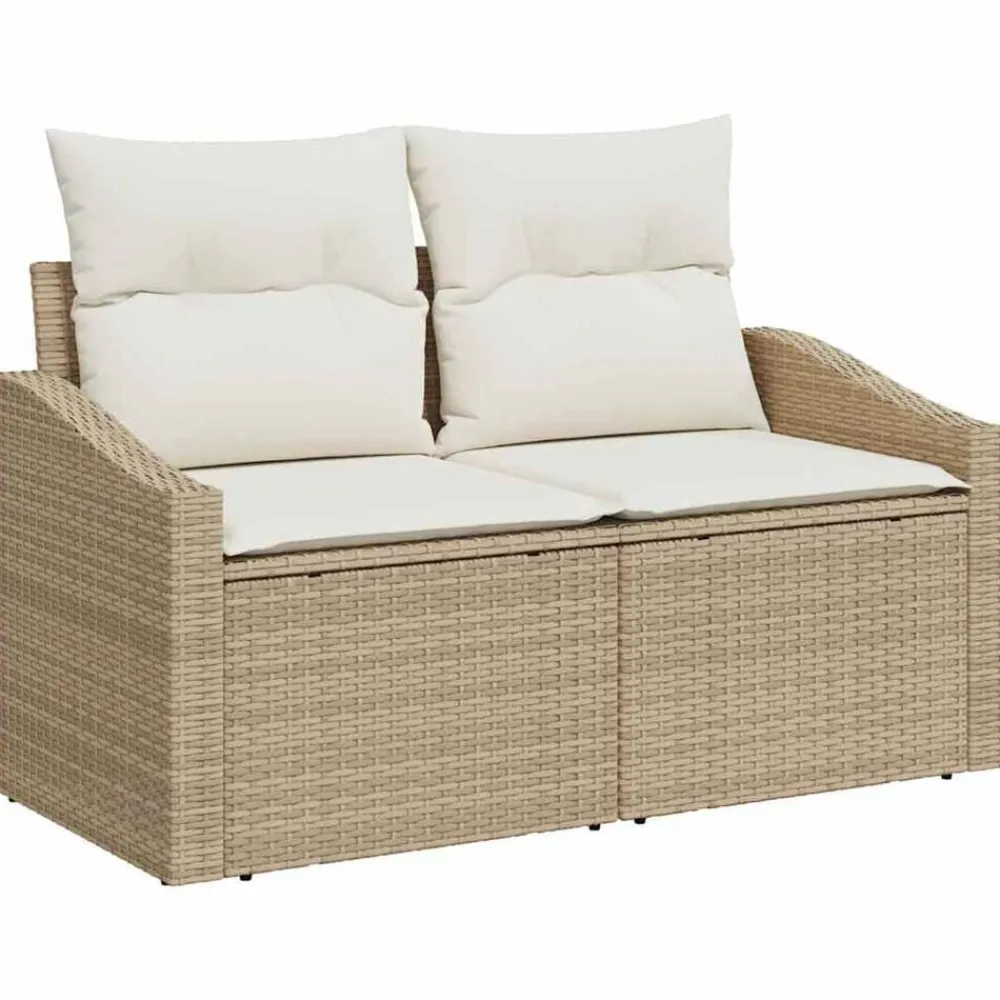 vidaXL Conjunto de sofá de jardín 9 pcs ratán sintético beige y crema Sale