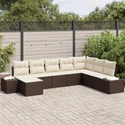 vidaXL Muebles De Jardín-Conjunto de sofá de jardín 8 pcs Marrón y crema ratán sintético