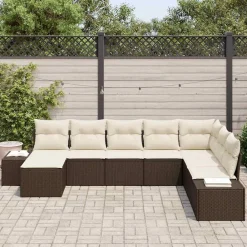 vidaXL Muebles De Jardín-Conjunto de sofá de jardín 8 pcs Marrón y crema ratán sintético