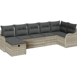 vidaXL Conjunto de sofá de jardín con cojín 7 pcs Poliratán Gris claro Outlet