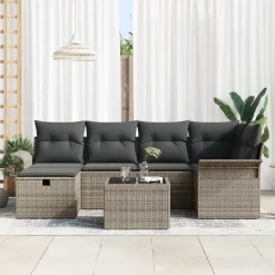 vidaXL Muebles De Jardín-Conjunto de sofá de jardín con cojín 7 pcs Poliratán