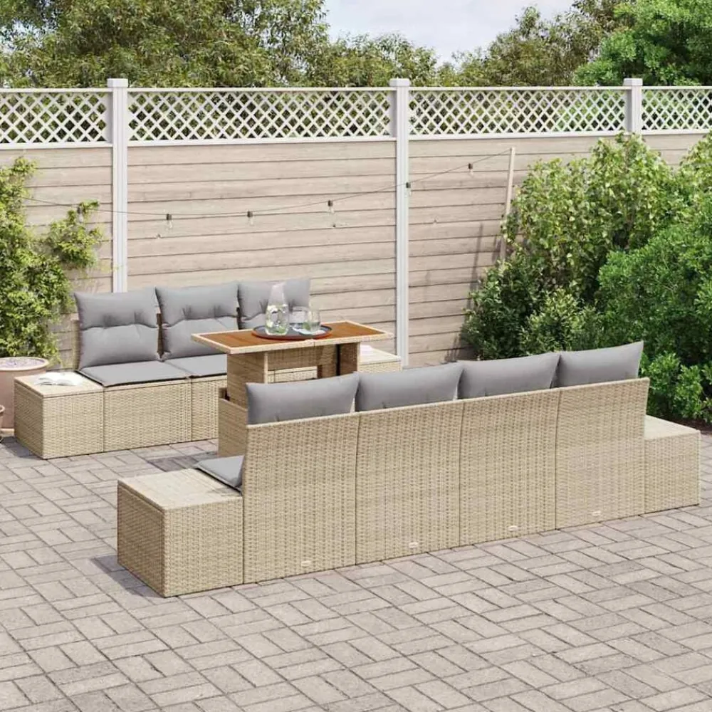 vidaXL Muebles De Jardín-Conjunto de sofá de jardín 8 pcs Beige Poliratán