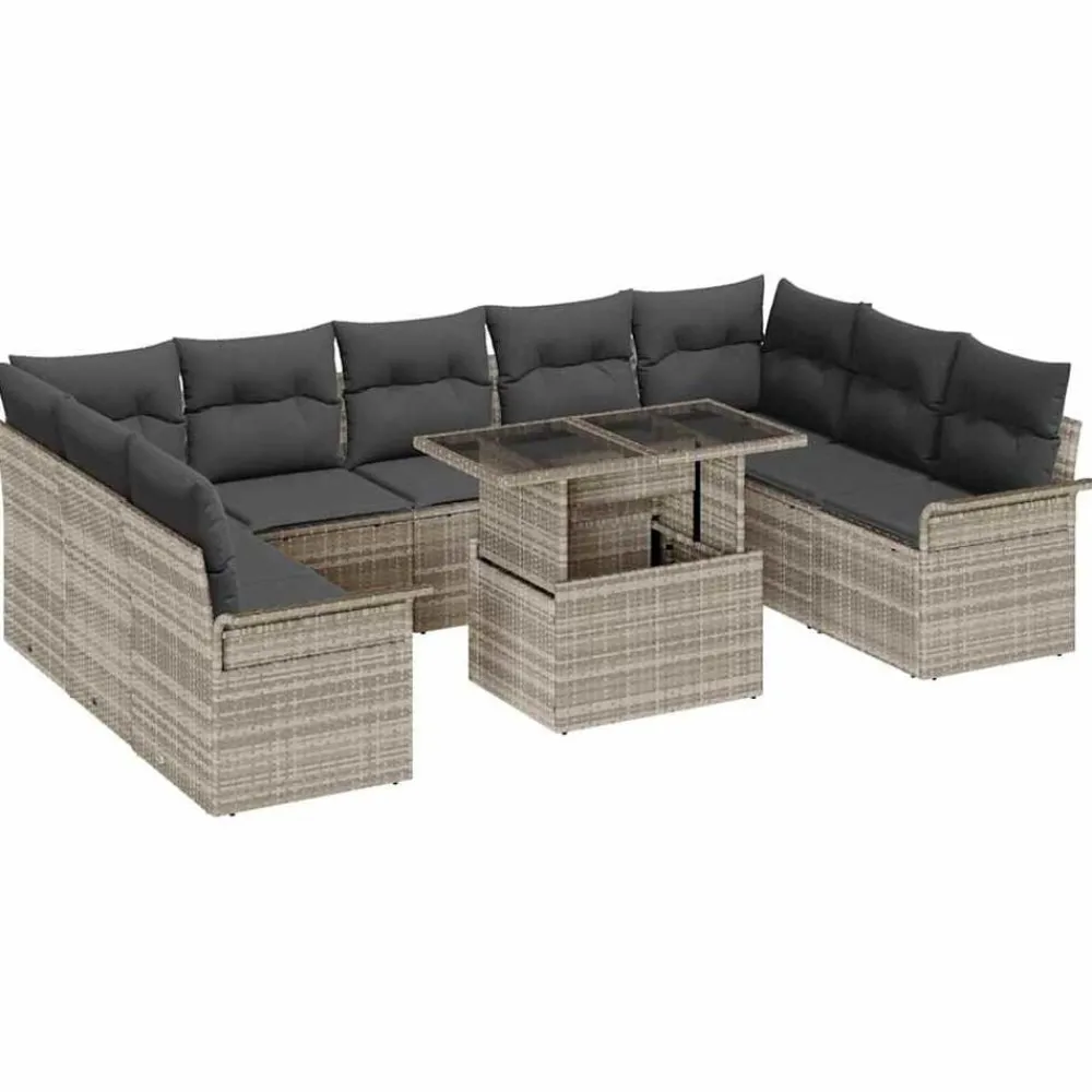 vidaXL Conjunto de sofá de jardín 10 pcs Poliratán Gris claro Online