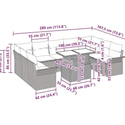 vidaXL Conjunto de sofá de jardín 10 pcs Poliratán Gris claro Online