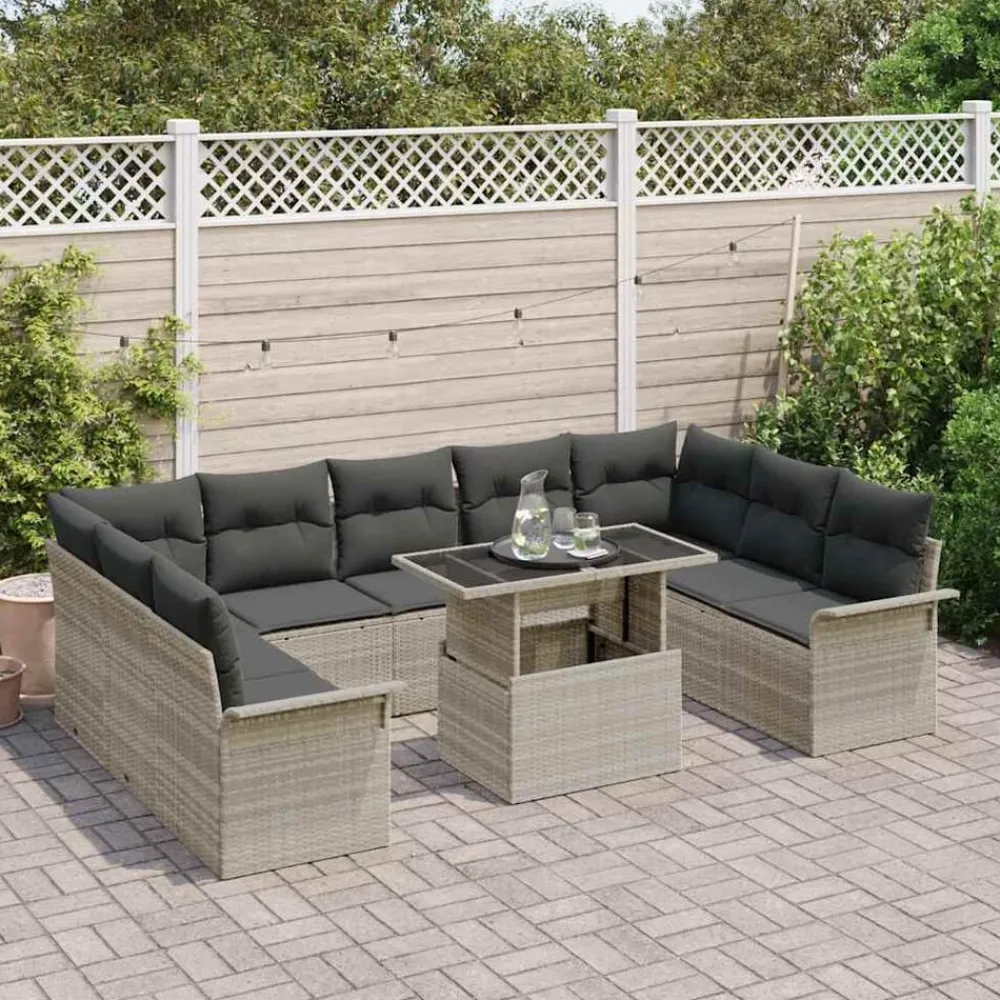 vidaXL Conjunto de sofá de jardín 10 pcs Poliratán Gris claro Online