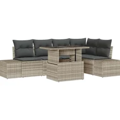 vidaXL Conjunto de sofá de jardín con cojín 6 pcs Poliratán Gris claro Sale