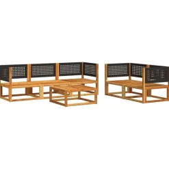 vidaXL Muebles De Jardín-Conjunto de sofá de jardín de 6 piezas con cojines de madera de acacia y ratán