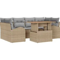 vidaXL Muebles De Jardín-Conjunto de sofá de jardín 7 pcs Beige Poliratán