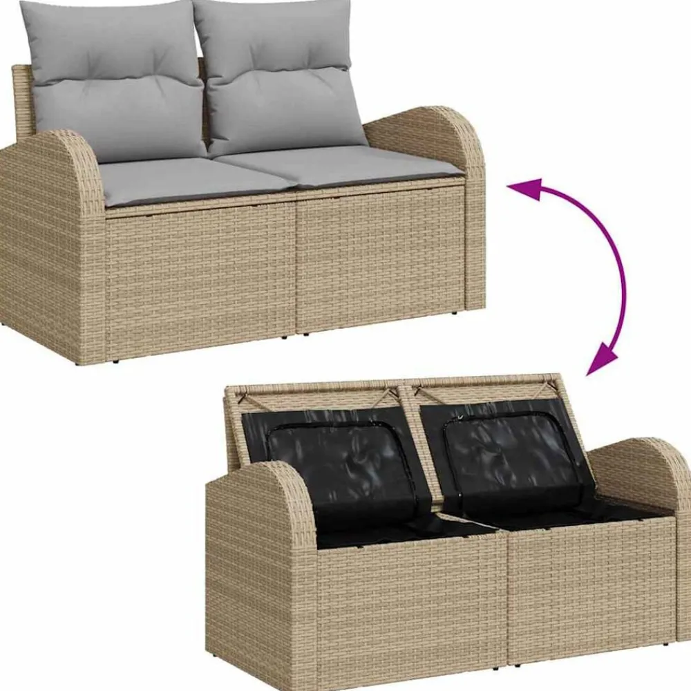 vidaXL Muebles De Jardín-Conjunto de sofá de jardín 7 pcs Beige Poliratán