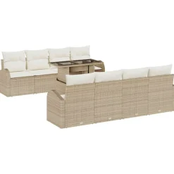 vidaXL Muebles De Jardín-Conjunto de sofá de jardín con cojín 7 pcs Beige Poliratán