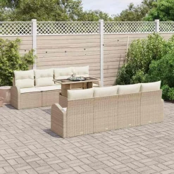vidaXL Muebles De Jardín-Conjunto de sofá de jardín con cojín 7 pcs Beige Poliratán