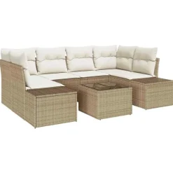 vidaXL Conjunto de sofá de jardín 8 pcs Crema ratán sintético Beige y Sale