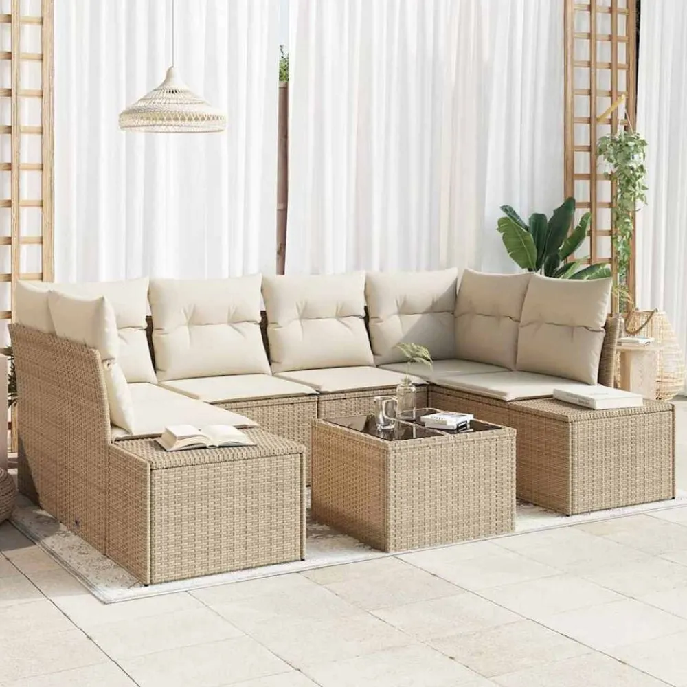 vidaXL Conjunto de sofá de jardín 8 pcs Crema ratán sintético Beige y Sale