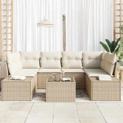 vidaXL Conjunto de sofá de jardín 8 pcs Crema ratán sintético Beige y Sale