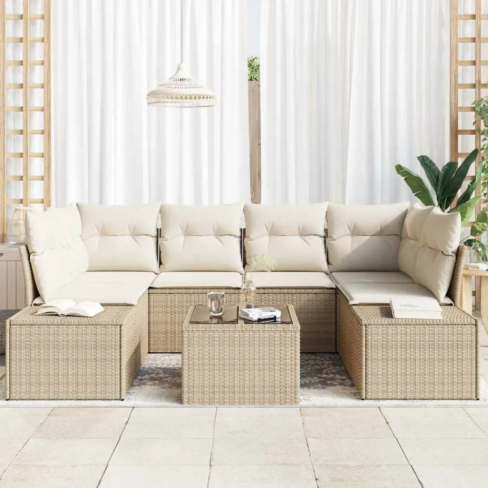 vidaXL Conjunto de sofá de jardín 8 pcs Crema ratán sintético Beige y Sale