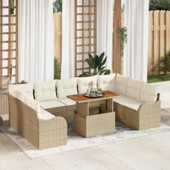 vidaXL Muebles De Jardín-Conjunto de sofá de jardín 10 pcs Beige Poliratán