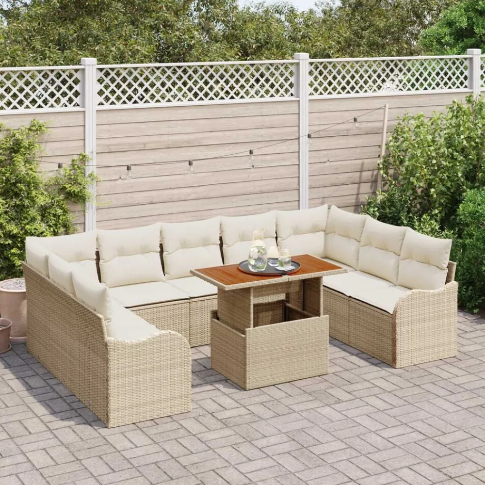 vidaXL Muebles De Jardín-Conjunto de sofá de jardín 10 pcs Beige Poliratán