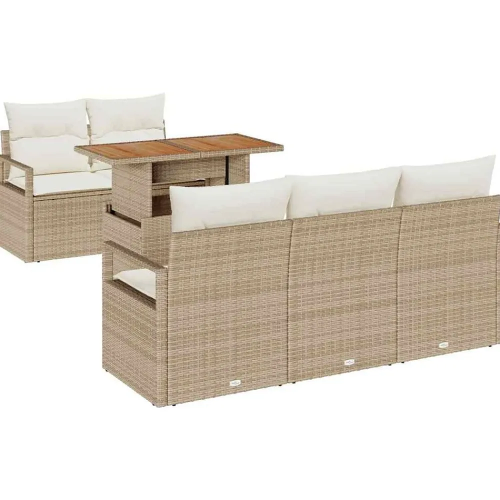 vidaXL Muebles De Jardín-Conjunto de sofá de jardín 6 pcs Beige Poliratán