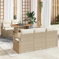 vidaXL Muebles De Jardín-Conjunto de sofá de jardín 6 pcs Beige Poliratán