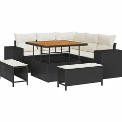vidaXL Conjunto de sofá de jardín 8 pcs ratán sintético Negro Best
