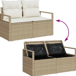 vidaXL Conjunto de sofá de jardín 9 pcs Beige Poliratán Beige y blanco Outlet