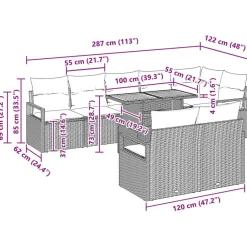 vidaXL Conjunto de sofá de jardín 9 pcs Beige Poliratán Beige y blanco Outlet