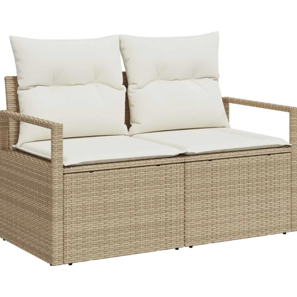 vidaXL Conjunto de sofá de jardín 9 pcs Beige Poliratán Beige y blanco Outlet