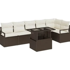 vidaXL Muebles De Jardín-Conjunto de sofá de jardín con cojín 7 pcs Marrón Poliratán