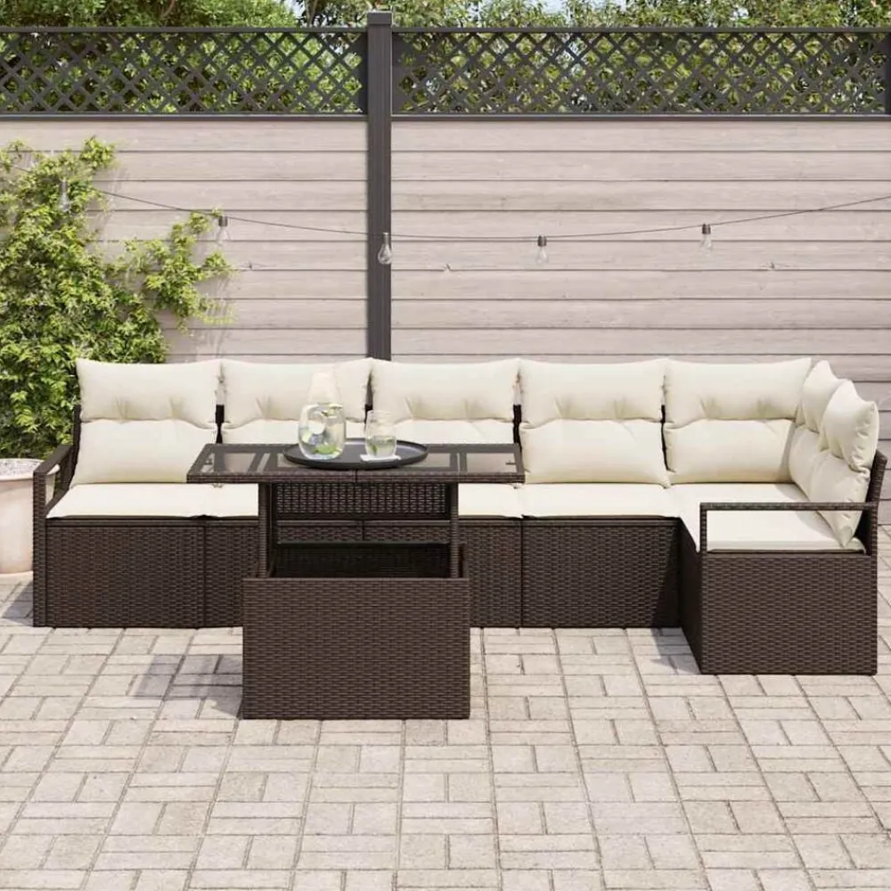 vidaXL Muebles De Jardín-Conjunto de sofá de jardín con cojín 7 pcs Marrón Poliratán