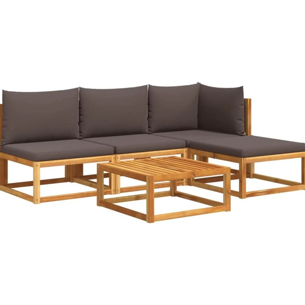 vidaXL Conjunto de sofá de jardín de 5 piezas con cojines de madera de acacia y ratán Gris Best