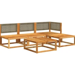 vidaXL Conjunto de sofá de jardín de 5 piezas con cojines de madera de acacia y ratán Gris Best