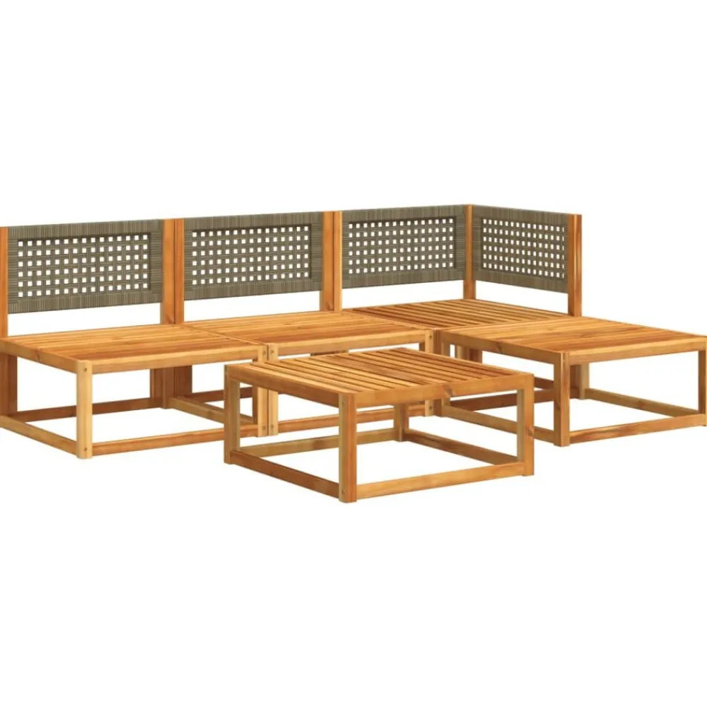 vidaXL Conjunto de sofá de jardín de 5 piezas con cojines de madera de acacia y ratán Gris Best